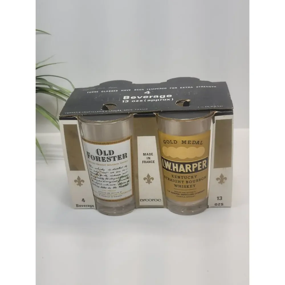 Vintage Arcoroc France Kentucky Bourbon Whiskey Glasses Set Jim Beam I W Harper